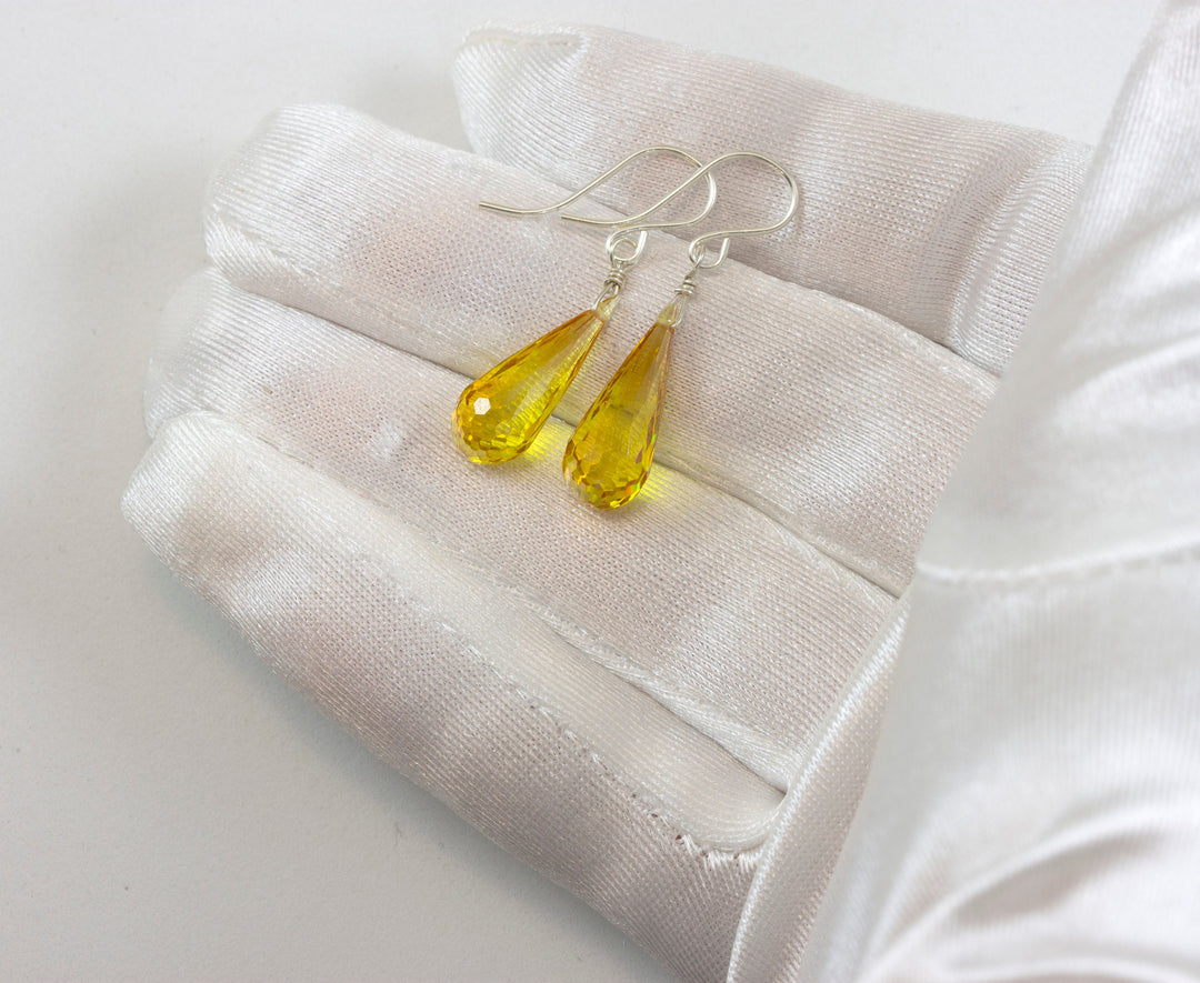 Canary Yellow or Champagne Earrings Cubic Zirconia AAA CZ  Long Dangle 14k solid gold or filled or Sterling Silver Sim Diamond Briolettes