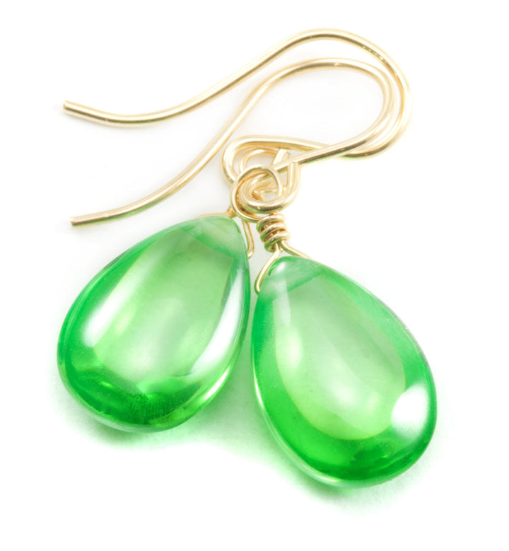Peridot Green Cubic Zirconia Earrings Smooth Teardrop AAA CZ  Sterling Silver or 14k Solid Gold or Filled Simple Pear Shaped Drops Classic