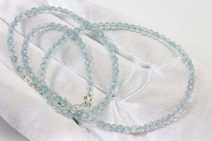 Natural Aquamarine Necklace Beaded Sterling Silver or 14k Gold Filled Faceted 18 Inch Faceted AAA Aqua blue Classic Simple Spyglass Designs