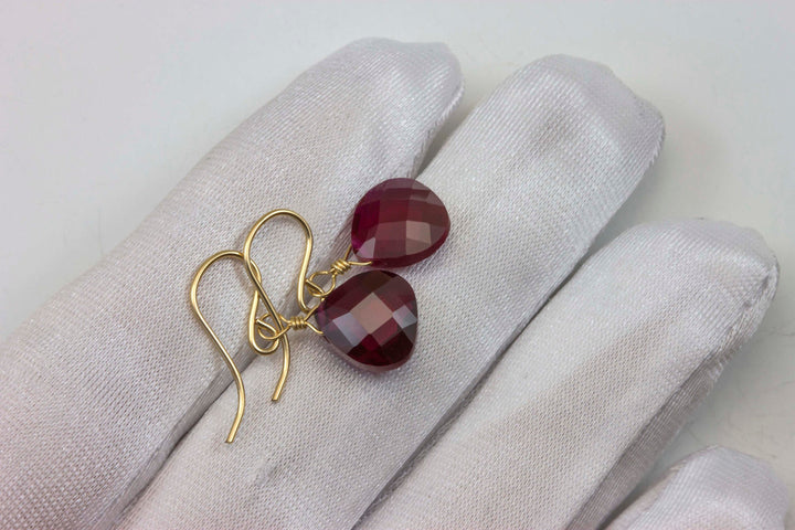 Red Ruby Cubic Zirconia Earrings Faceted Teardrop AAA CZ  Sterling Silver or 14k Solid Gold or Filled Heart Simple Deep Red Dainty Daily