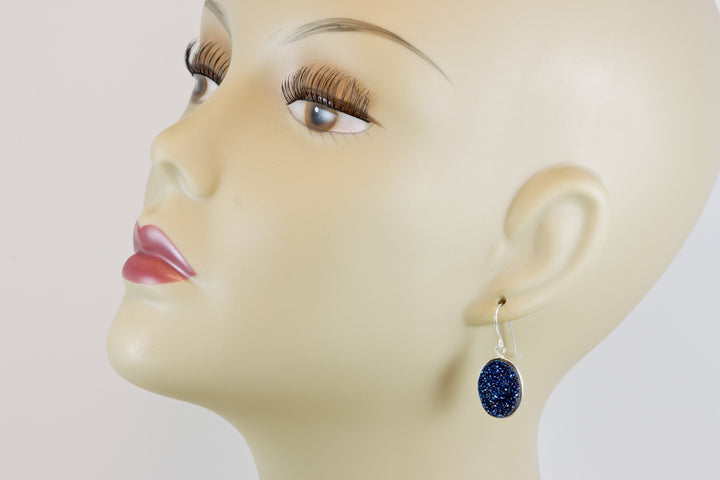 Peacock Blue Drusy Earrings Druzy Large Teardrop Oval 14k solid gold or filled or sterling silver Bezel Set Simple Drops High sparkle drops
