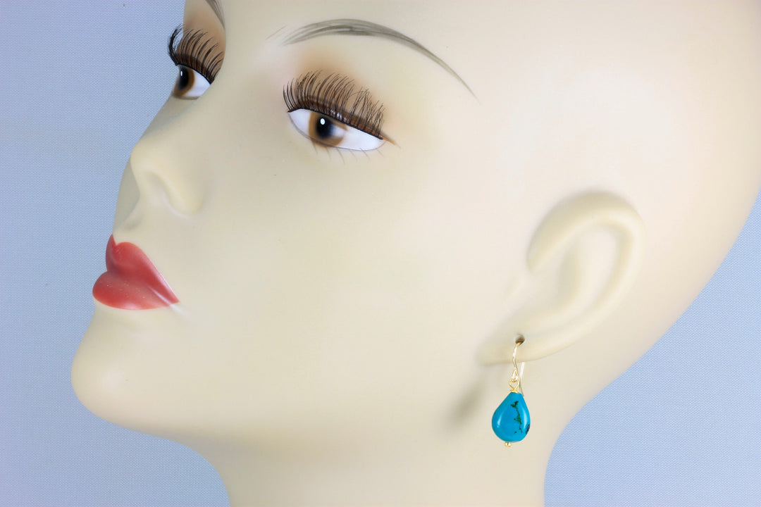 Blue Turquoise Earrings Large Teardrop Smooth 14k Solid Gold or Filled or Sterling Silver Puffed Drops Contemporary Clean Design Soft Blue
