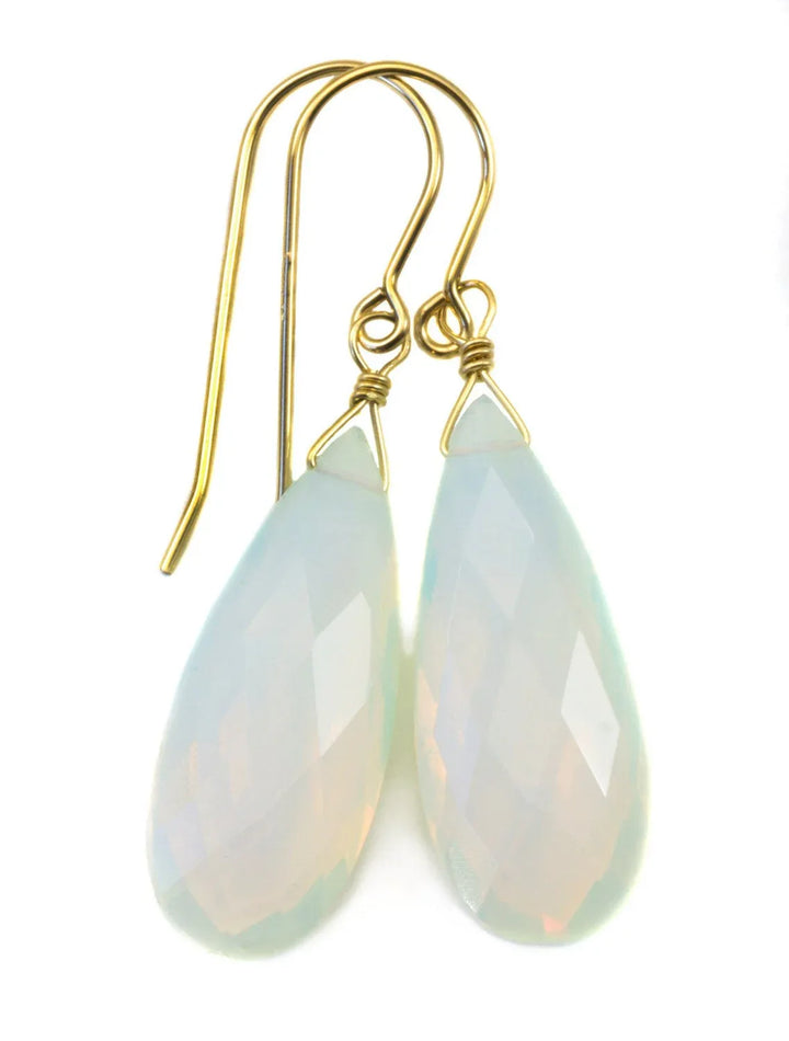 Opalite Earrings Faceted Long Pear Shaped AAA Teardrops 14k Solid Gold or Filled or Sterling Silver AAA cut iridescent colors simple drops - Spyglass Designs