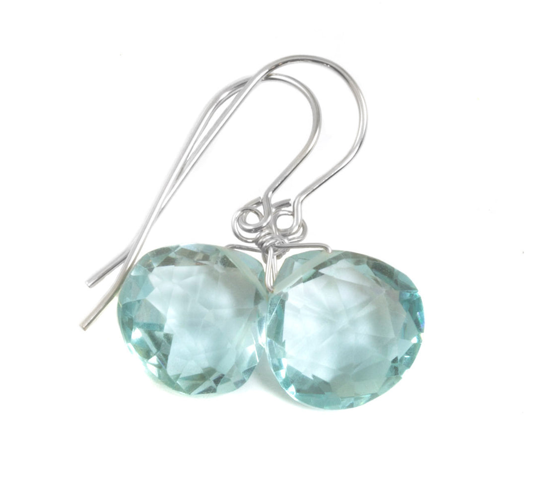 Aquamarine Earrings faceted simulated aqua Heart Drop Teardrop Sterling Silver or 14k Solid Gold or Filled Soft Aqua Blue Simple Dainty
