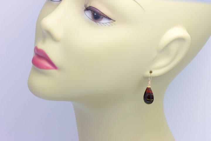 Tiger's Iron Eye Earrings Red Jasper Smooth Fat Simple Teardrop dangle Sterling Silver or 14k Solid Gold or Filled Real Natural Simple Drops