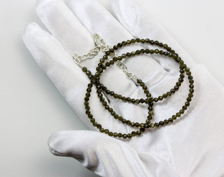 Black Obsidian Necklace Natural Earthy Solid Strand Dainty Small Sterling Silver 14k Gold FIlled Micro Faceted 20 Inches Simple