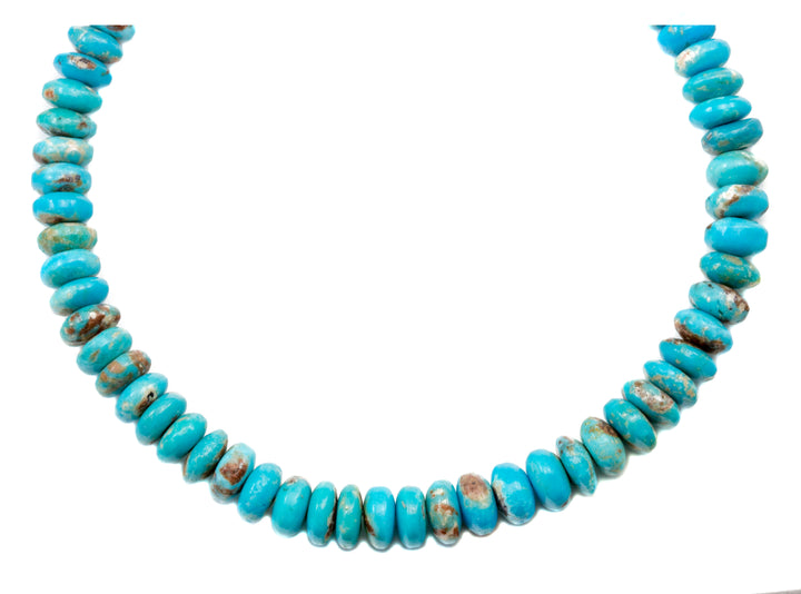 Blue Turquoise Necklace Faceted Solid Strand Link Beaded Sterling Silver 20 Inches natural stone Smooth Light Blue 7mm Rondelles