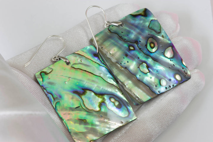 Abalone Paua Shell Teardrop Earrings Natural Peacock Rectangle 14k Solid Gold or Filled or Sterling Silver X Large Simple MOP Drops  2 Inch
