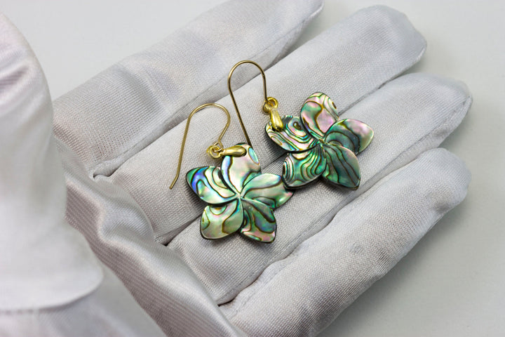 Abalone Paua Shell Teardrop Earrings Natural Peacock Carved Flower 14k solid gold or filled or Sterling Silver Large Simple MOP Drops