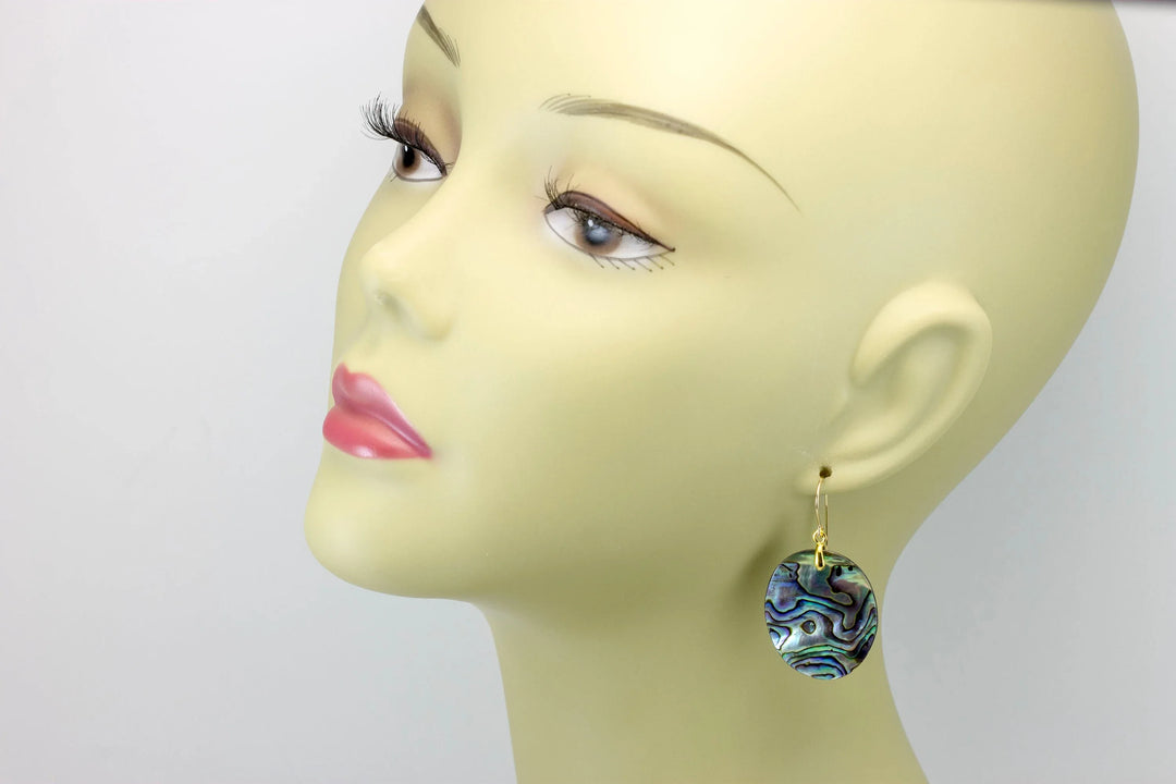 Abalone Paua Shell Teardrop Earrings Oval Natural Peacock Colors 14k Solid Gold or Filled or Sterling Silver Blue Iridescent Drops - Spyglass Designs