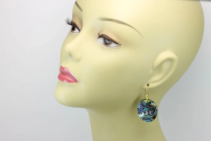 Abalone Paua Shell Teardrop Earrings Oval Natural Peacock Colors 14k Solid Gold or Filled or Sterling Silver Blue Iridescent Drops - Spyglass Designs