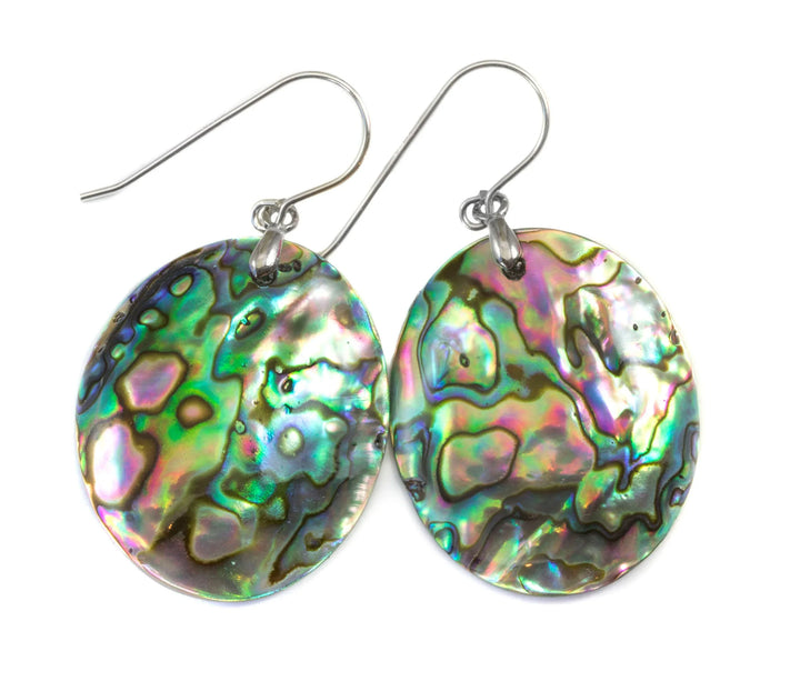 Abalone Paua Shell Teardrop Earrings Oval Natural Peacock Colors 14k Solid Gold or Filled or Sterling Silver Blue Iridescent Drops - Spyglass Designs