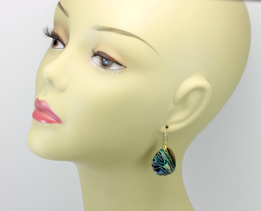 Abalone Paua Shell Teardrop Earrings Natural Peacock Colors 14k Solid Gold or Filled or Sterling Silver Oval MOP Blue Green Spyglass Designs