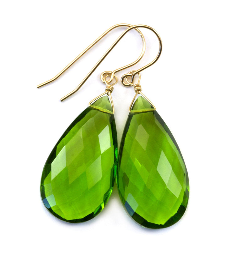 Peridot Green Earrings Sim Teardrop Large Dangle Quartz Drops Sterling Silver or 14k Solid Gold or Filled Faceted Pear Super Large Teardrops