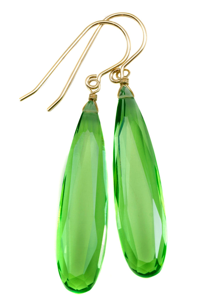 Light Green simulated Peridot Earrings Facet Large Long Dangle 14k Solid Gold or Filled or Sterling Silver Classic Simple Clean 2 Inch Drops