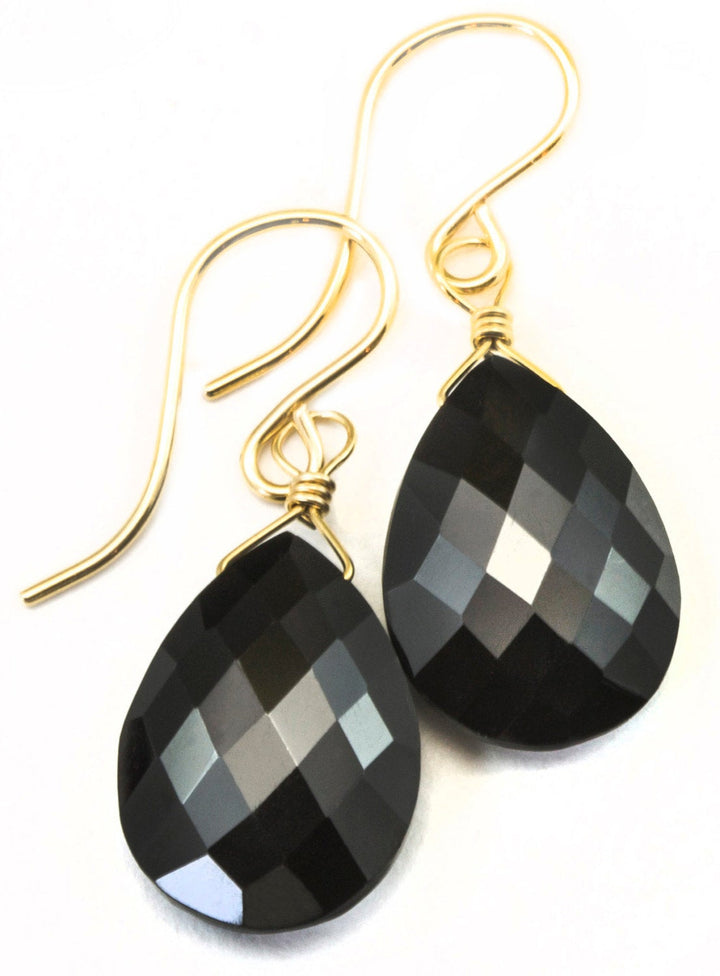 Spinel Earrings Black Teardrop Faceted Earrings Briolettes 14k Solid Gold or Filled Simple Design Pear AAA faceted Basic Wardrobe Drops