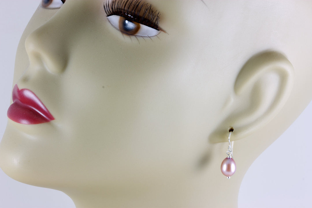 Pearl Earrings Rose Champagne Pink Rose Natural Pearls Oval Potato Freshwater Sterling Silver or 14k Solid Gold or Filled Simple Drop