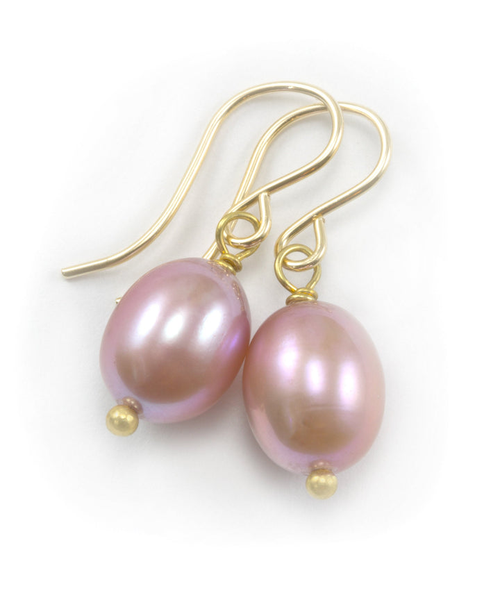 Pearl Earrings Rose Champagne Pink Rose Natural Pearls Oval Potato Freshwater Sterling Silver or 14k Solid Gold or Filled Simple Drop