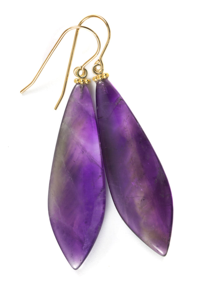 Purple Phantom Amethyst Earrings Smooth Natural Untreated Long Cut 14k Solid Gold or Filled or Sterling Silver Teardrop Real Large 2.2 Inch