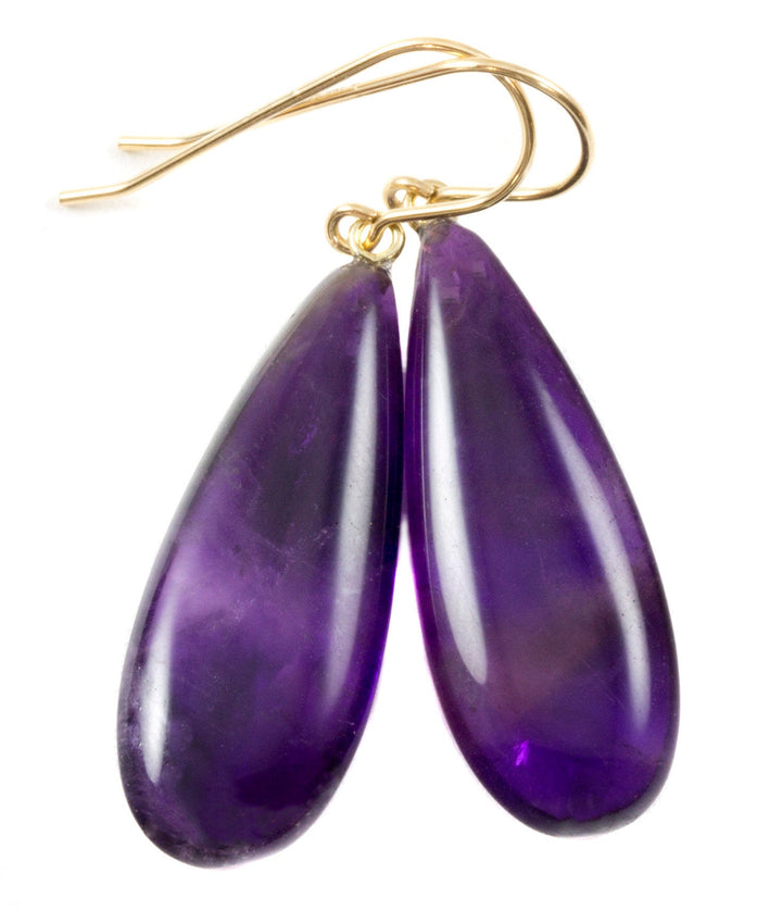 Purple Amethyst Earrings Smooth Pear Natural 14k Solid Gold or Filled or Sterling Silver Teardrop Rich Deep Purple Large Long