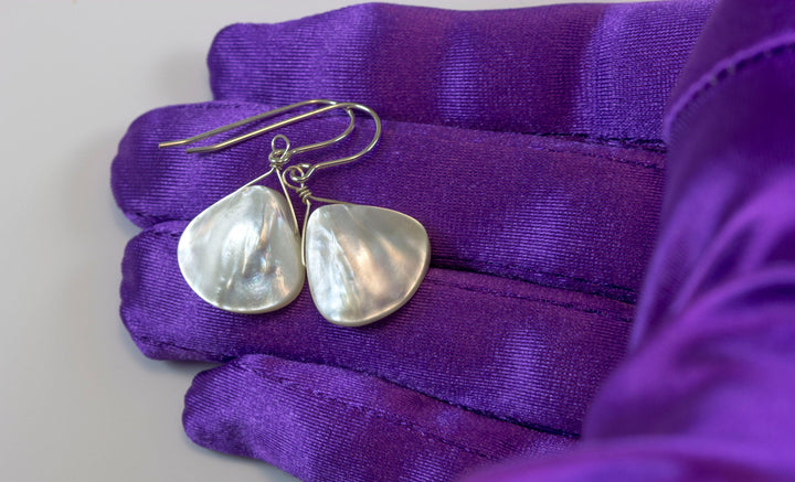 Mother of Pearl Earrings White Shell Heart Shape Teardrop Natural 14k Solid Gold or Filled or Sterling Silver Large Fat High Simple Drop MOP