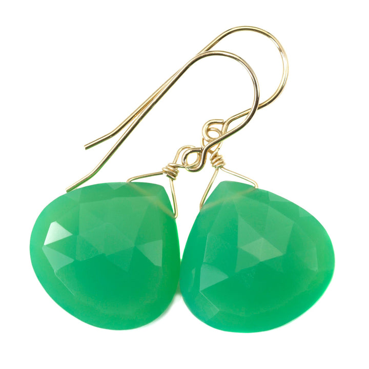 Chrysoprase Earrings Sterling Silver or 14k Solid Gold or Filled Faceted Large Heart Teardrop Apple Green Chalcedony Classic Natural Drops
