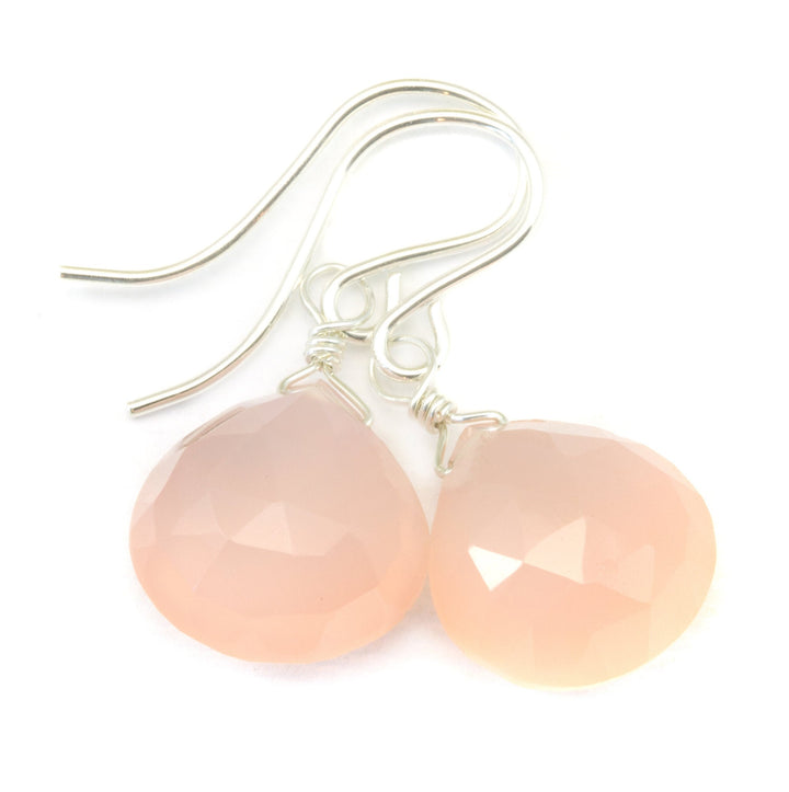 Soft Light Pink Chalcedony Earrings AAA Faceted Heart Briolette Drops 14k Solid Gold or Filled or Sterling Silver Simple Classic Design
