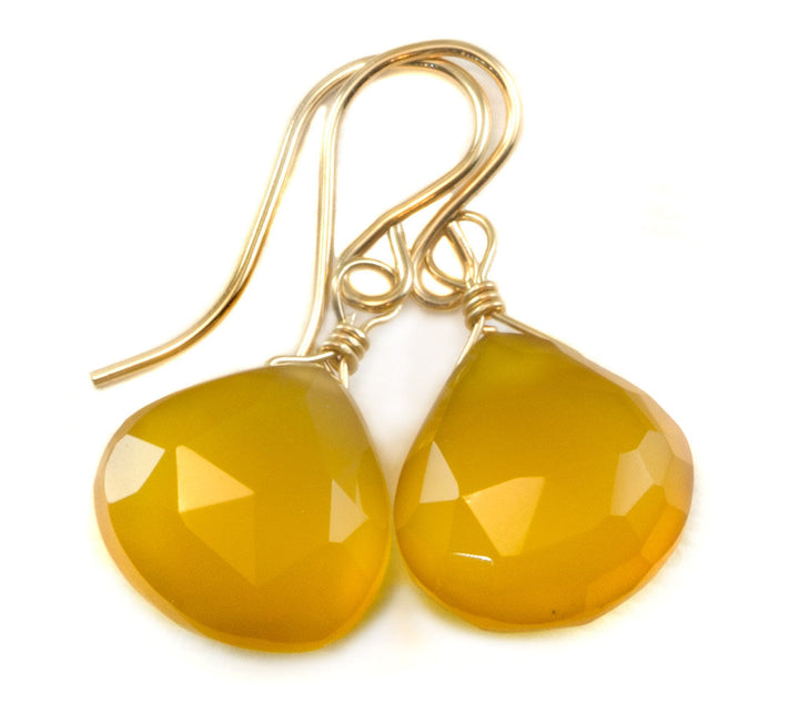 Yellow Chalcedony Earrings Teardrop Faceted Heart 14k Solid Gold or Filled or Sterling Silver Spyglass Designs cheery Dainty bright unique