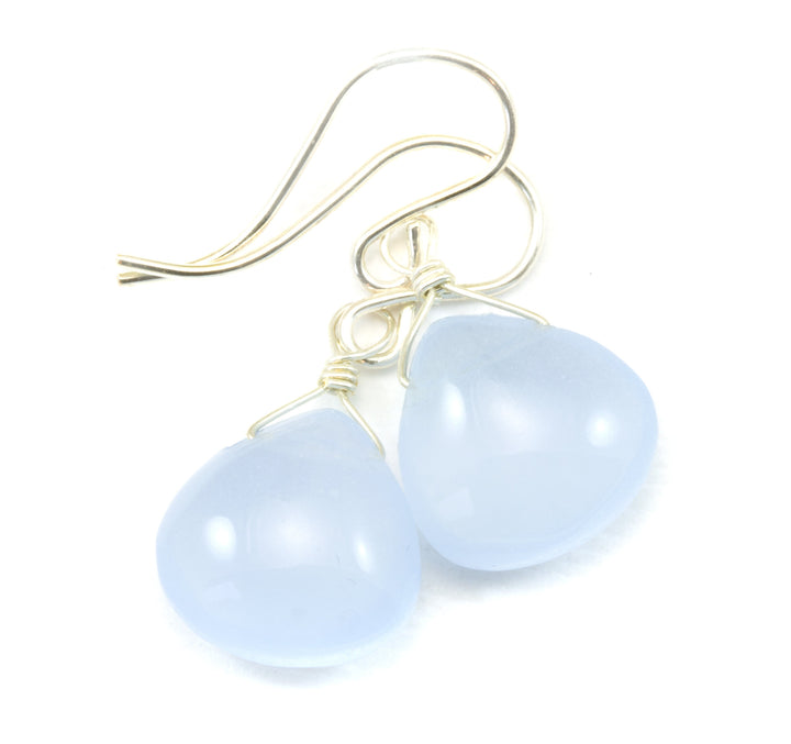 Steel Blue Gray Chalcedony Earrings Teardrop Heart Smooth Sterling Silver or 14k Solid Gold or Filled Simple Classic Daily Wear Drops