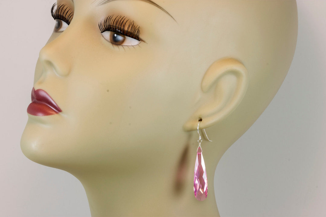 Sapphire Pink Earrings Cubic Zirconia Long Large Teardrops AAA CZ 14k solid Gold or Filled or Sterling Silver Bright Pink Simple 2 Inch Drop