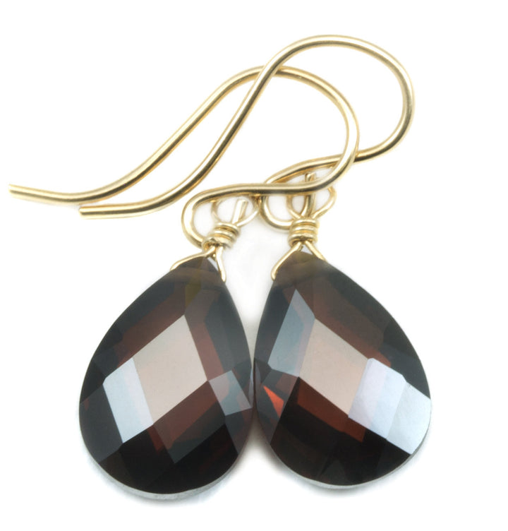 Dark Chocolate Sim Diamond Cubic Zirconia Earrings Teardrop Pear AAA CZ  14k Solid Gold or Filled or Sterling Silver Faceted Dainty Drops