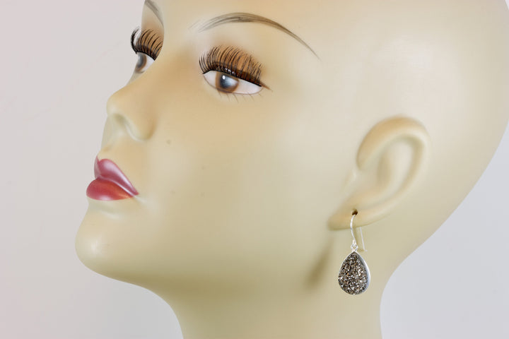 Black Platinum Grey Drusy Earrings Teardrop 14k Solid Gold or Filled or Sterling Silver Bezel Set Simple Drops Druzy Quartz Classic Simple