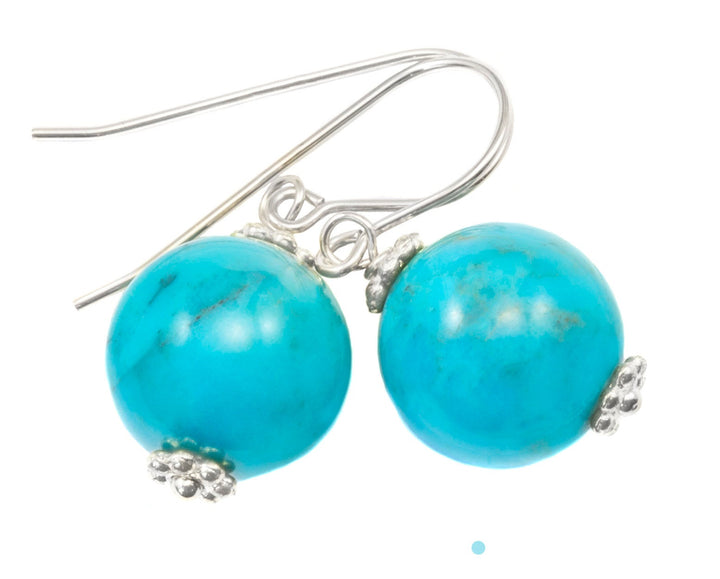Turquoise Earrings Light Blue Round Dangle Drops Sterling Silver or 14k solid Yellow Gold or Filled Natural Beaded Simple Contemporary