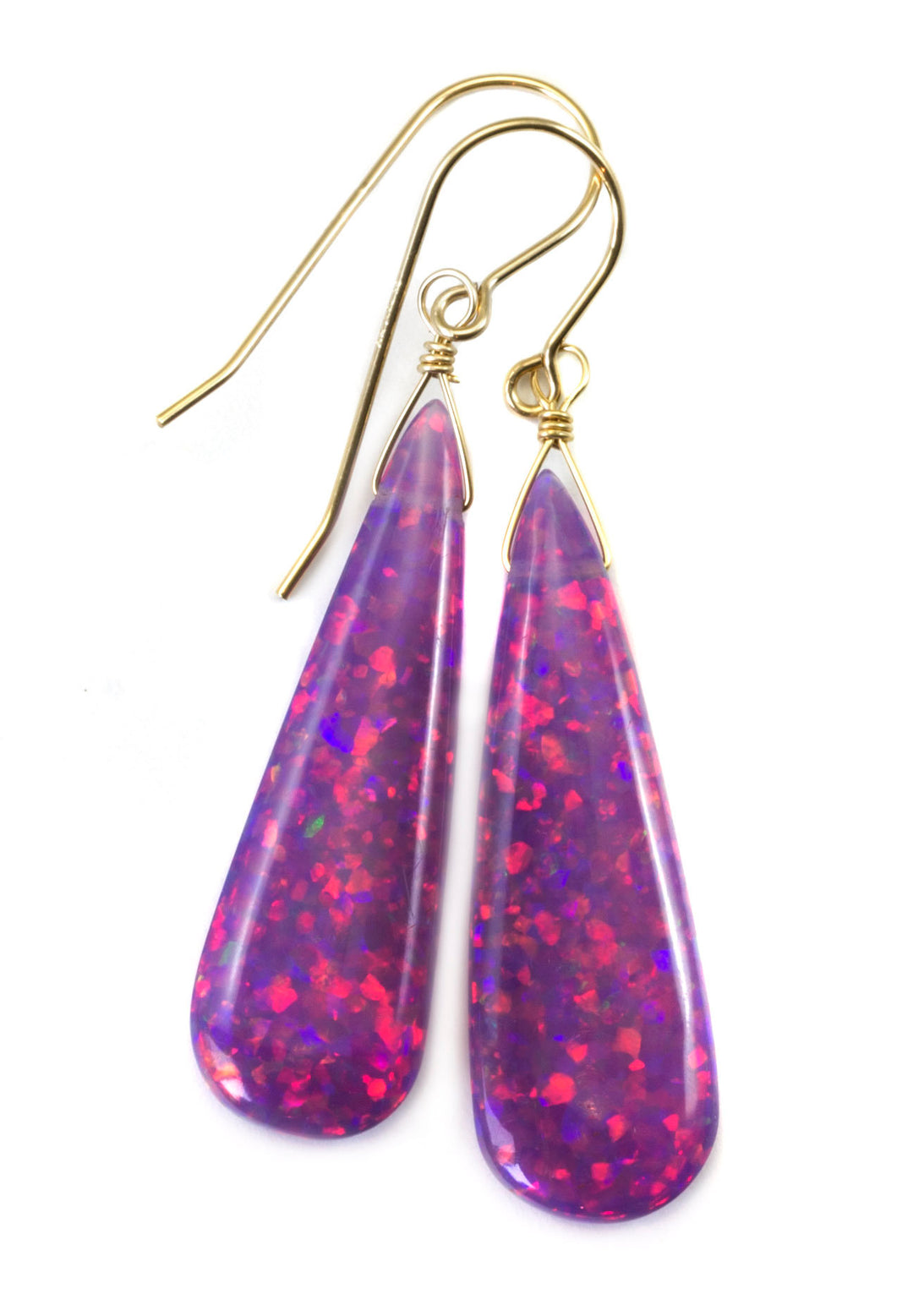 Opal Earrings Long AAA Teardrops 14k Solid Gold or Filled or Sterling Silver 2 Inch AAA cut iridescent pink lavender simple daily drops