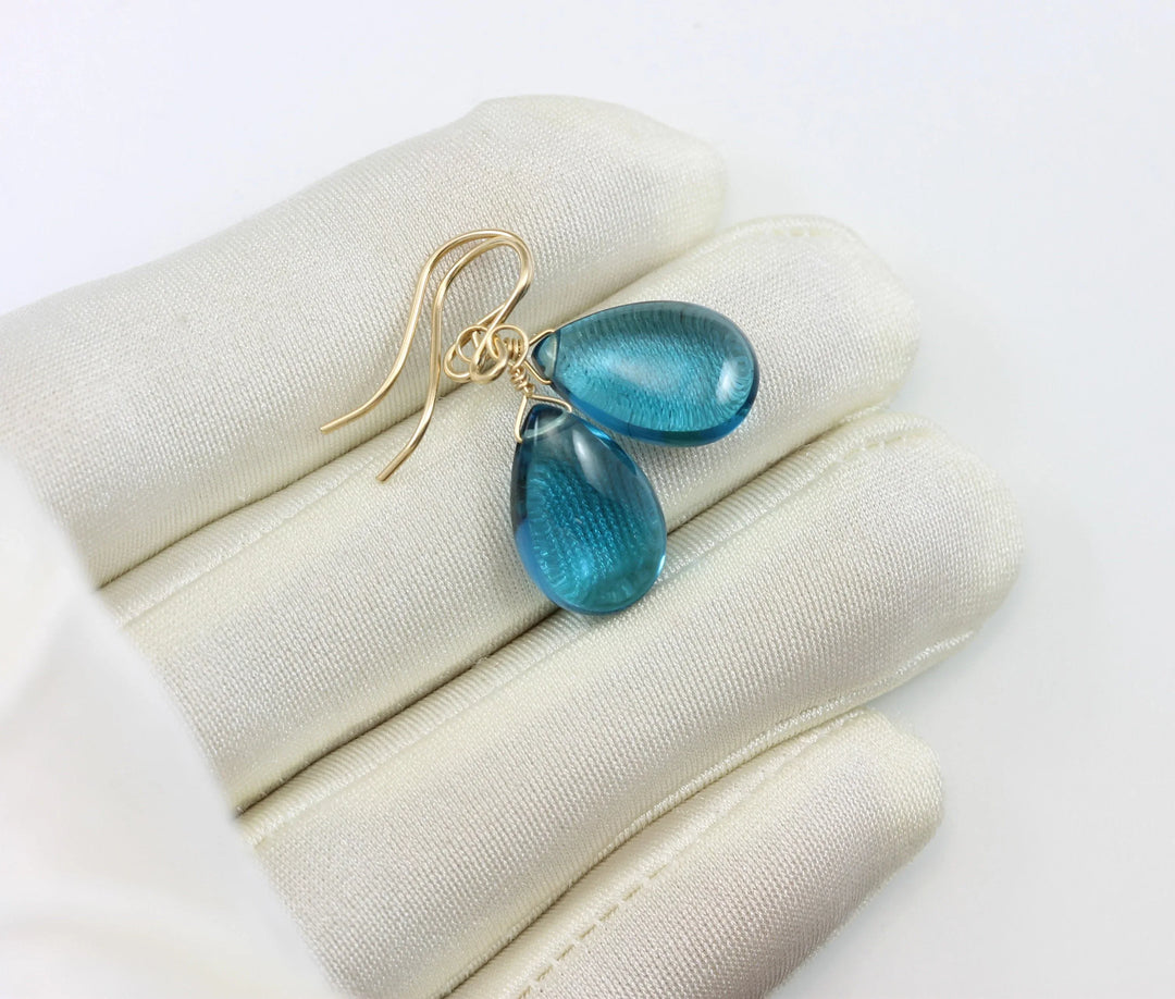 Hot Blue Sim Alexandrite Earrings Smooth Teardrop Briolette Large Drop Sterling Silver or 14k Solid Yellow Gold or Filled Pear Simple Drops - Spyglass Designs