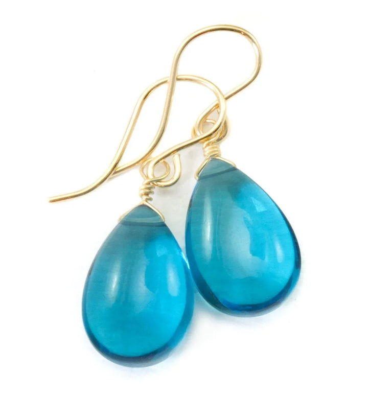 Hot Blue Sim Alexandrite Earrings Smooth Teardrop Briolette Large Drop Sterling Silver or 14k Solid Yellow Gold or Filled Pear Simple Drops - Spyglass Designs