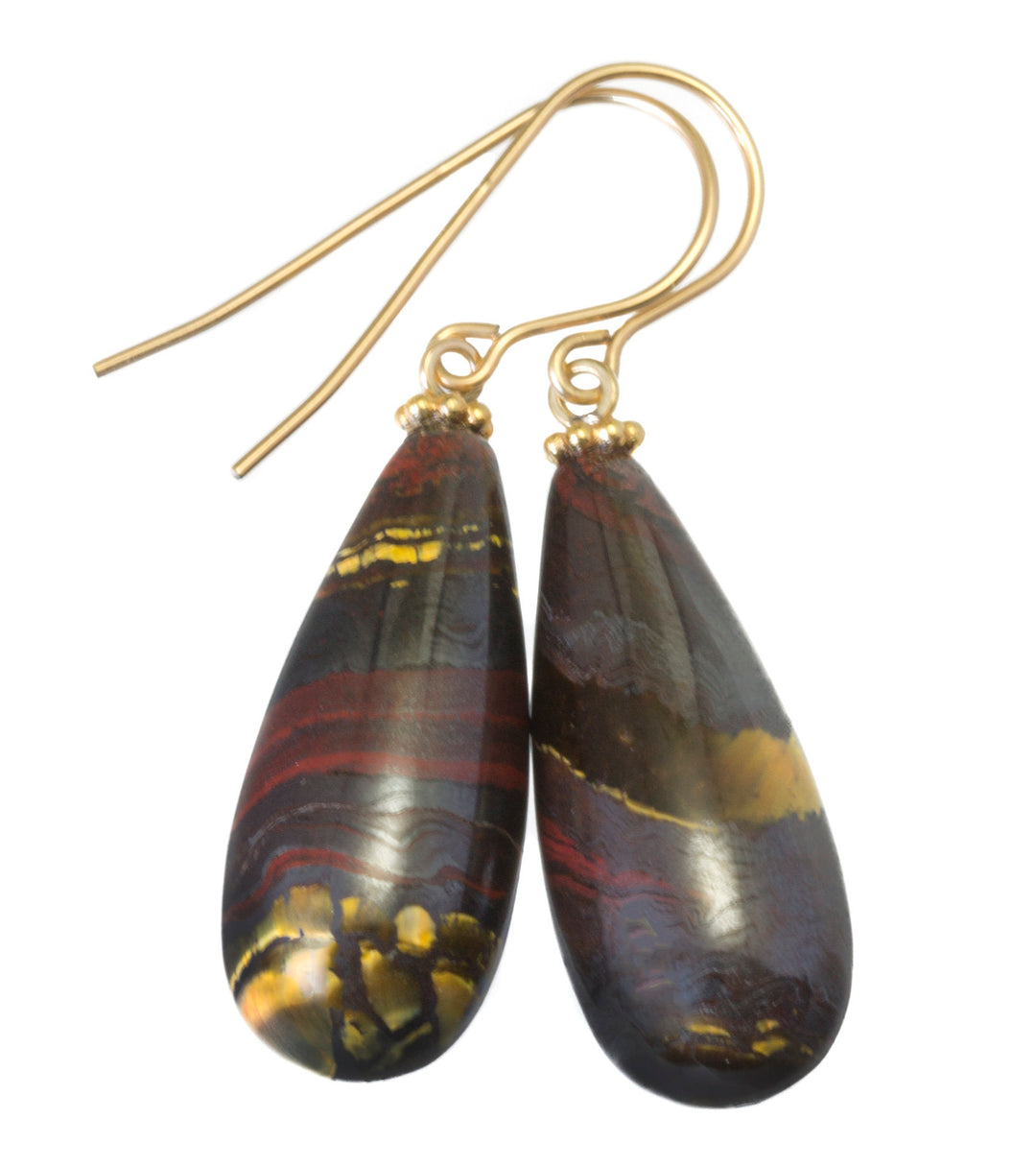 Tiger's Iron Eye Earrings Smooth Long Large Teardrop dangle drop Sterling Silver or 14k Solid Gold or Filled Natural Rounded Fat Drops