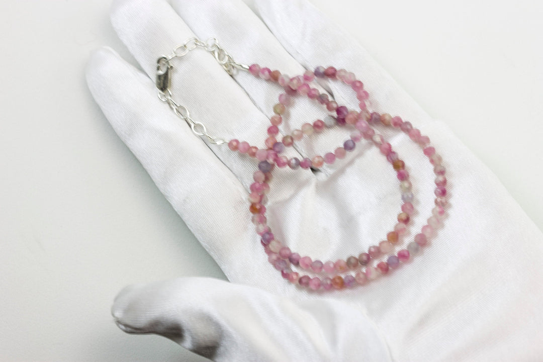 Pink Tourmaline Necklace Natural Earthy Solid Strand Dainty Small Sterling Silver 14k Gold FIlled Micro Faceted 19 20 Inches Simple