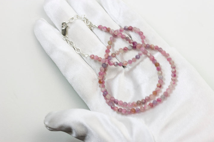 Pink Tourmaline Necklace Natural Earthy Solid Strand Dainty Small Sterling Silver 14k Gold FIlled Micro Faceted 19 20 Inches Simple