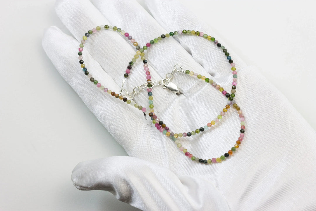 Multi Colored Tourmaline Necklace Natural Earthy Solid Strand Dainty Small Sterling Silver 14k Gold Filled Micro Faceted 18 19 Inches Simple - Spyglass Designs