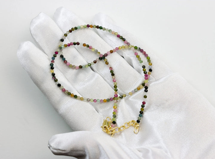 Multi Colored Tourmaline Necklace Natural Earthy Solid Strand Dainty Small Sterling Silver 14k Gold Filled Micro Faceted 18 19 Inches Simple - Spyglass Designs