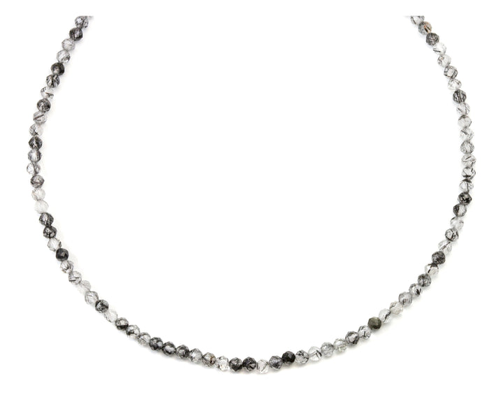 Rutile Tourmalated Quartz Necklace Natural Black Solid Strand Dainty Small Sterling Silver 14k Gold Filled Micro Faceted 19 20 Inches Simple