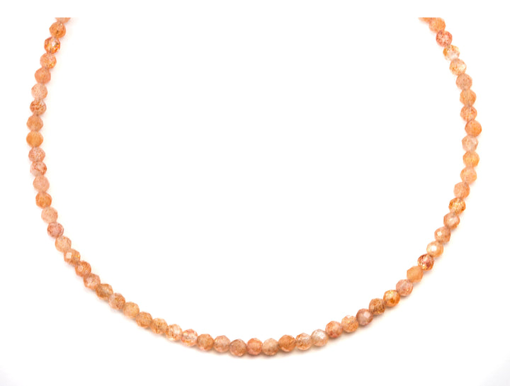 Sunstone Necklace Natural Shimmery Peach Solid Strand Dainty Small Sterling Silver 14k Gold Filled Micro Faceted 19 20 Inches Simple