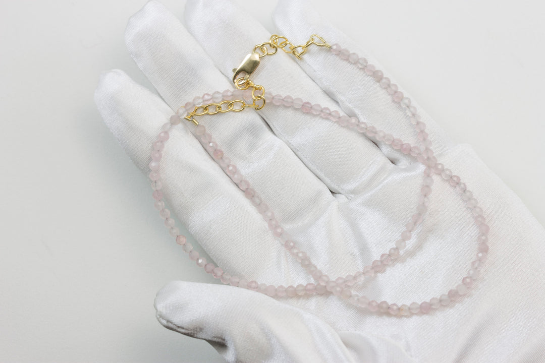 Rose Quartz Necklace Natural Pink Solid Strand Dainty Small Sterling Silver 14k Gold Filled Micro Faceted 19 20 Inches Simple