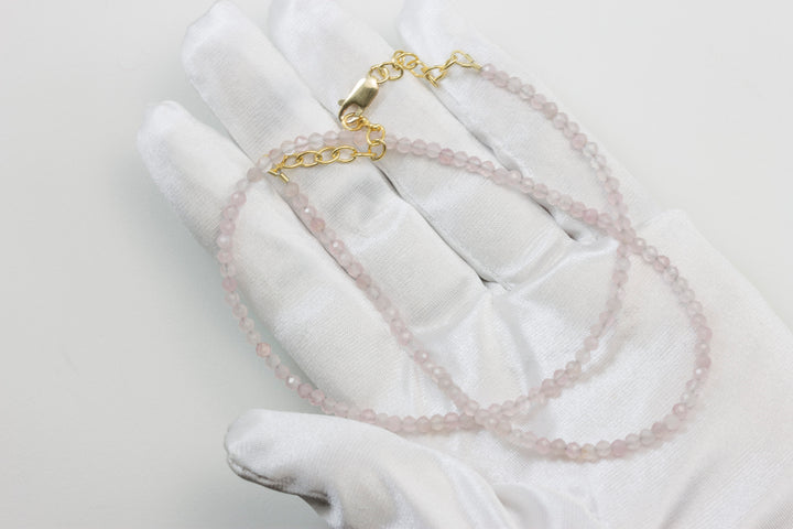 Rose Quartz Necklace Natural Pink Solid Strand Dainty Small Sterling Silver 14k Gold Filled Micro Faceted 19 20 Inches Simple