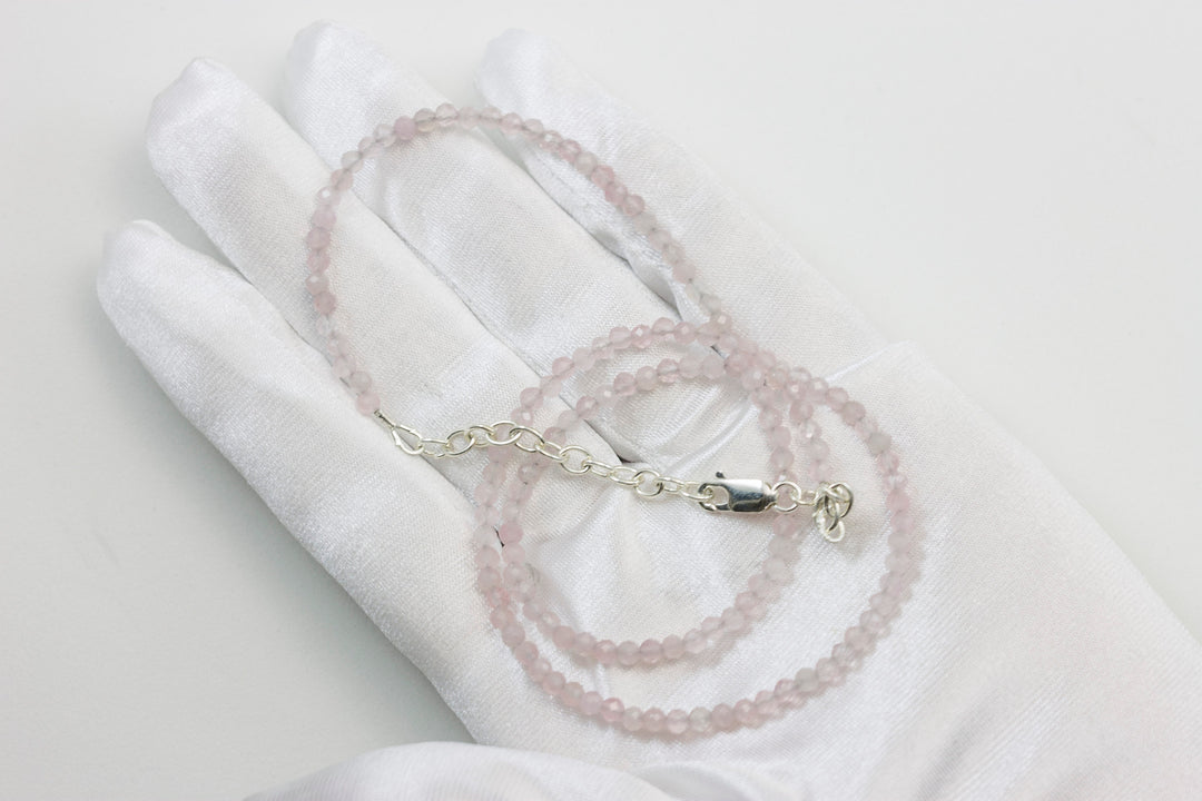 Rose Quartz Necklace Natural Pink Solid Strand Dainty Small Sterling Silver 14k Gold Filled Micro Faceted 19 20 Inches Simple