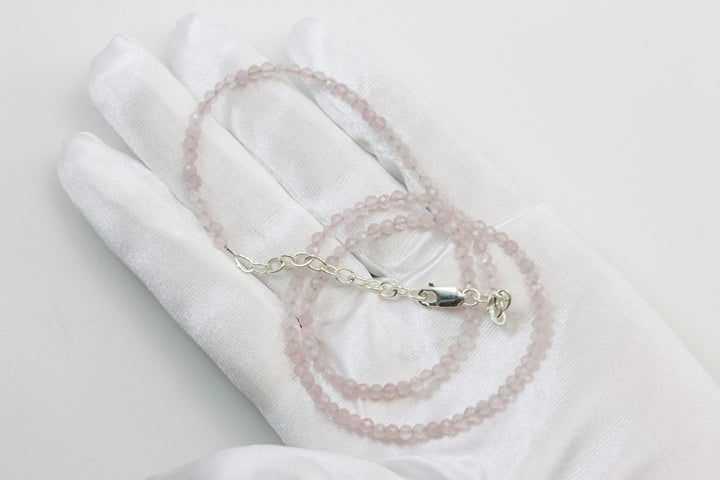 Rose Quartz Necklace Natural Pink Solid Strand Dainty Small Sterling Silver 14k Gold Filled Micro Faceted 19 20 Inches Simple
