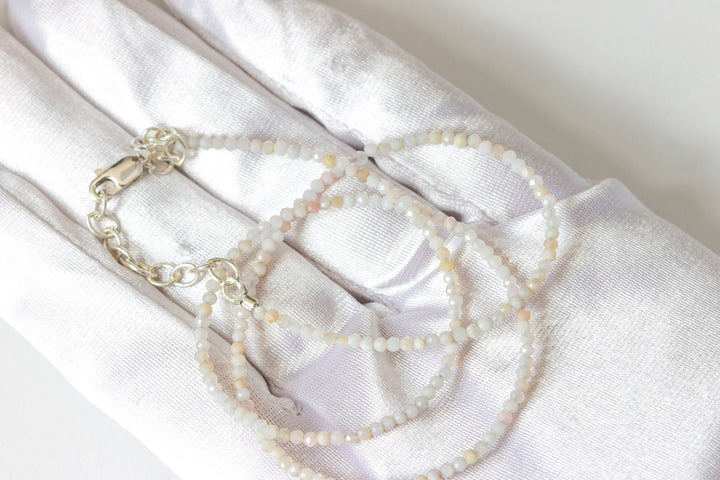 Pink Opal Necklace Natural White and Pink Mix Solid Strand Dainty Small Sterling Silver 14k Gold Filled Micro Faceted 18 19 Inches Simple