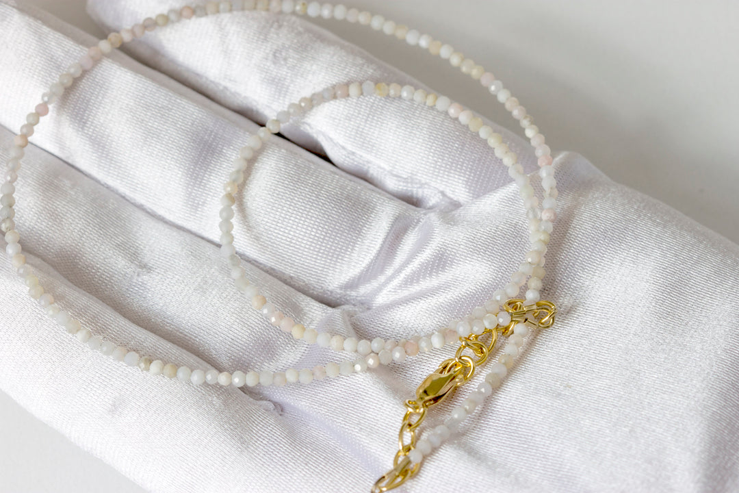 Pink Opal Necklace Natural White and Pink Mix Solid Strand Dainty Small Sterling Silver 14k Gold Filled Micro Faceted 18 19 Inches Simple