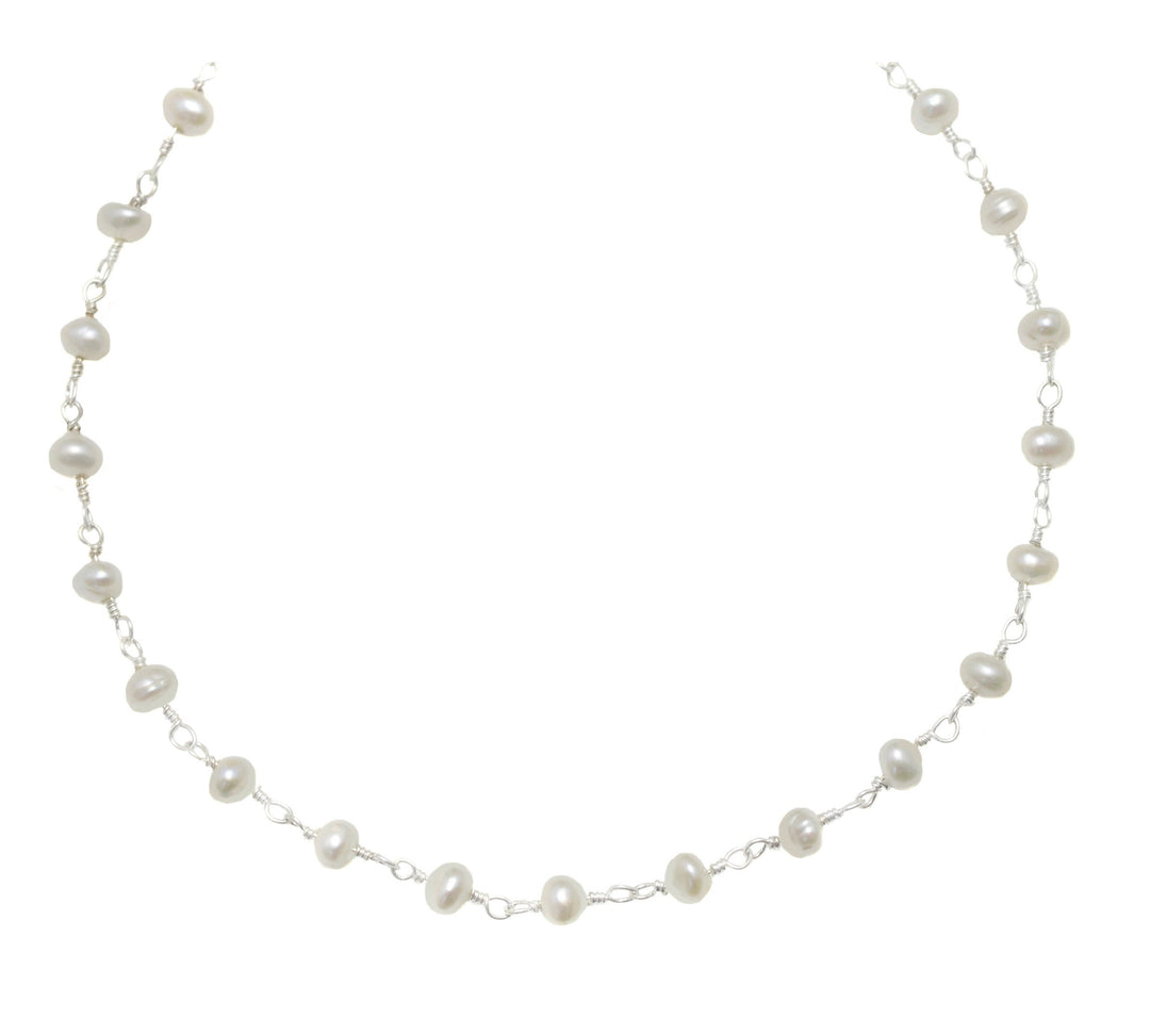 Small Pearl Necklace Freshwater Cultured  14k Gold Fill or Sterling Silver Chain Link Dainty White Pearls Everyday Feminine Wear